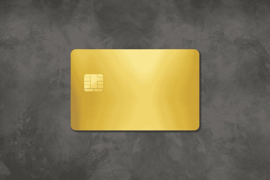 Gold premium credit card with elegant design, symbolizing luxury and high financial status.