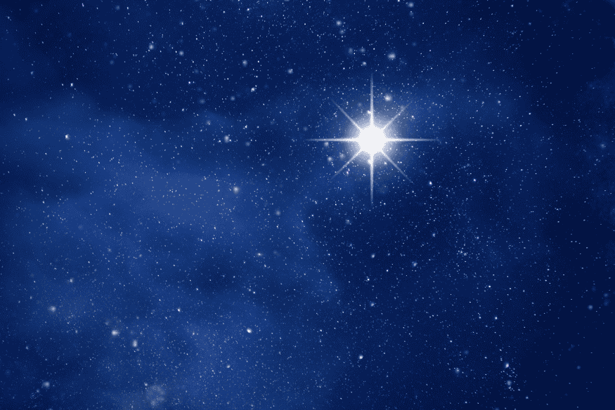 Duas estrelas brilhando no céu noturno profundo, cercadas por nebulosidade estelar.