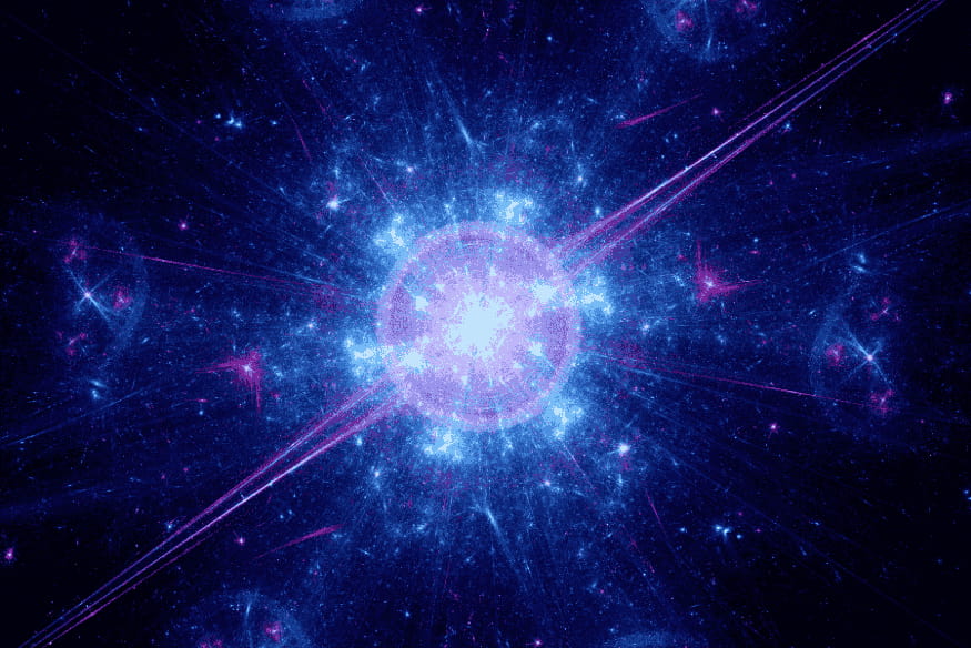 Explosão luminosa simulando o instante inicial da criação do universo, o Big Bang.